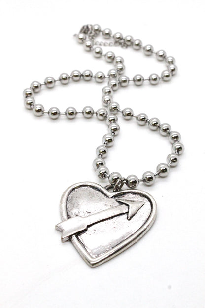 Single Silver Ball Chain Necklace with Silver Heart Arrow N2-S1012 -The Classics Collection-
