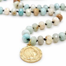 Load image into Gallery viewer, Faceted Amazonite Hand-knotted Short Religious Medal Necklace Reversible - FMN03
