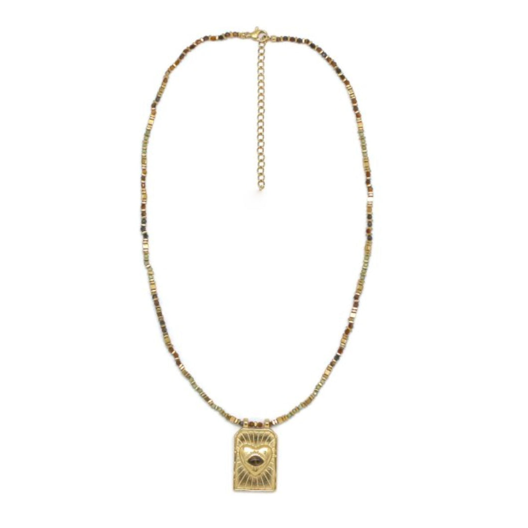 Semi Precious Stone Beaded Heart Necklace - N2-2604