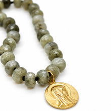 Load image into Gallery viewer, Faceted Labradorite Hand-knotted French Religious Medal Short Necklace - FMN11
