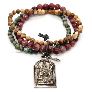 Semi Precious Stone Mix Bracelet with Silver Shiva Charm -The Buddha Collection-  BL-4016-S