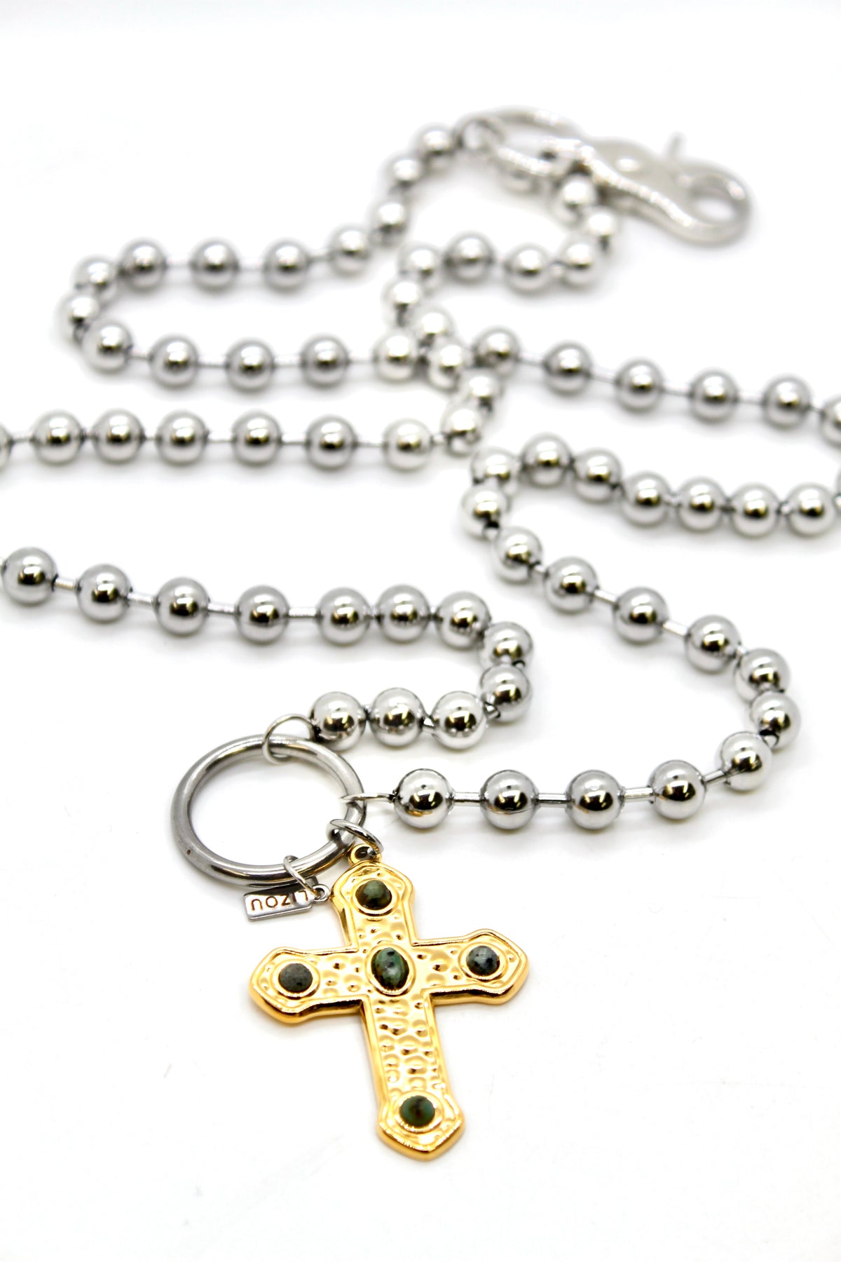 African Turquoise Cross Convertible Silver Chain Necklace