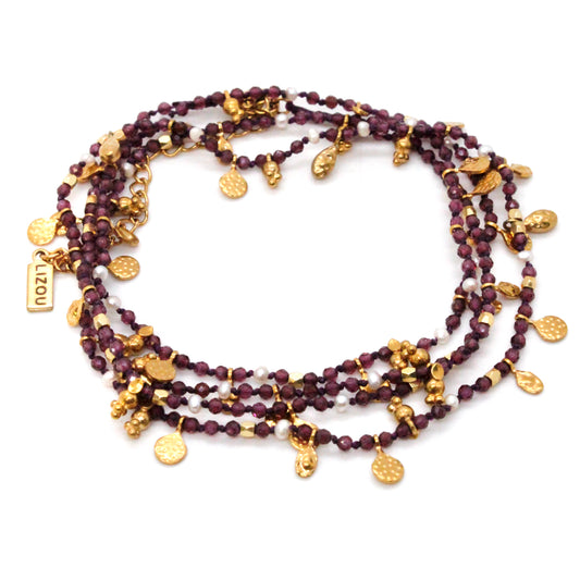 Purple Garnet Gold Mini Coin Wrap Necklace - N2-2616A