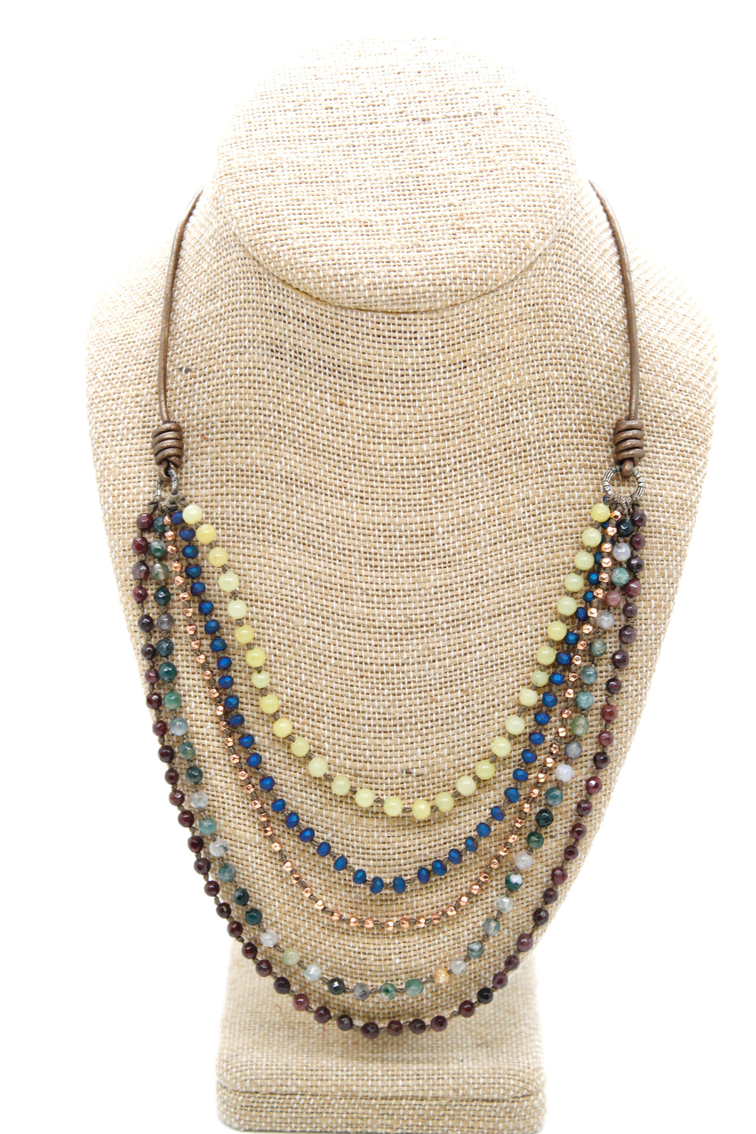Semi Precious Stone Multi Strand Short Necklace - NLS-Grape