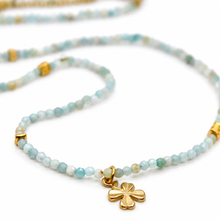 Load image into Gallery viewer, Faceted Mini Amazonite Short Delicate French Religious Medal Shamrock Necklace - FMN05
