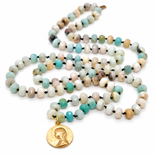 Load image into Gallery viewer, Faceted Amazonite Hand-knotted Long Religious Medal Necklace - FMN02
