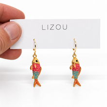 Load image into Gallery viewer, Colorful Enamel Fish Dangle Earrings  - E4-477A
