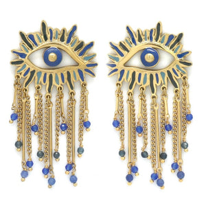 Fringe Blue Eyes Dangle Earrings - E4-288