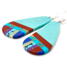 Load image into Gallery viewer, Turquoise Stone Mosaic Navajo American Indian Earrings
