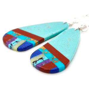 Turquoise Stone Mosaic Navajo American Indian Earrings