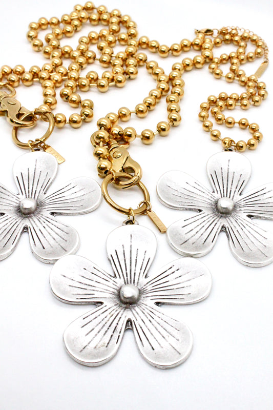 Large Flower Pendant Convertible Gold Chain Necklace