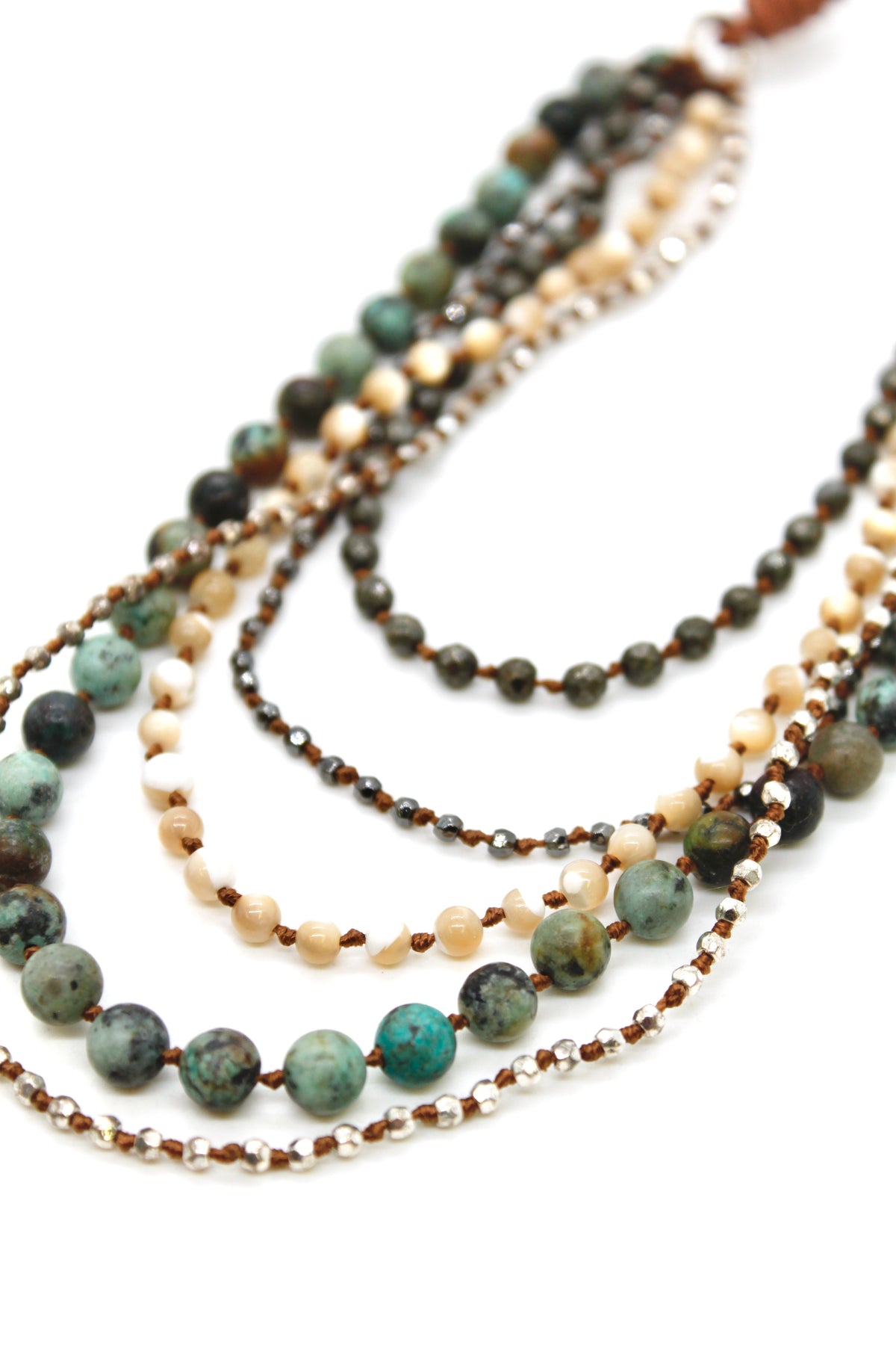 Semi Precious Stone Multi Strand Short Necklace - NLS-Clover