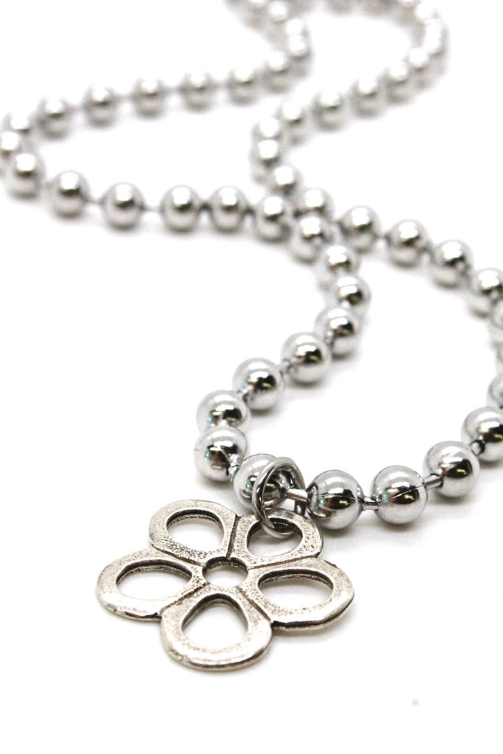 Single Silver Ball Chain Necklace with Fun Flower Charm N2-S266S2 -The Classics Collection-