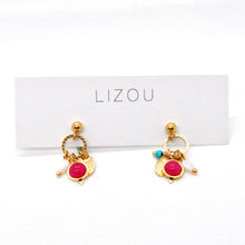 Load image into Gallery viewer, Mini Gold Turquoise Fuchsia Dangle Earrings - E4-268
