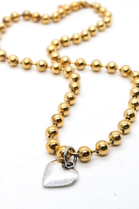 Single Gold Plate Ball Chain Necklace with Simple Silver Heart N2-S505Sg -The Classics Collection-