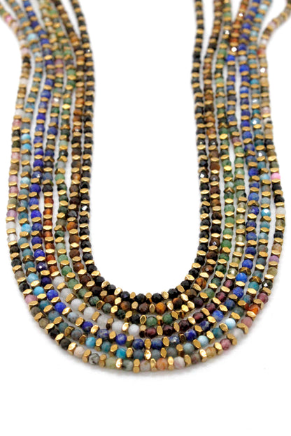 Mini Gold Nugget and Faceted Stone Single Strand Necklace - N2-2618