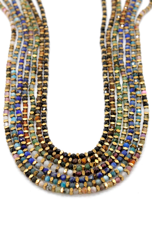 Mini Gold Nugget and Faceted Stone Single Strand Necklace - N2-2618