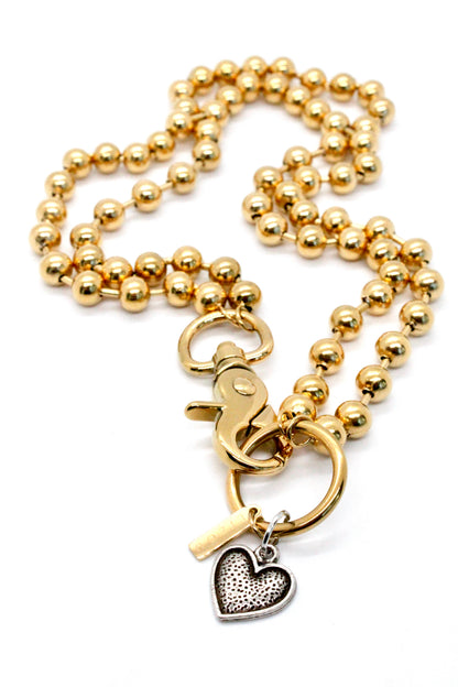 Convertible Short or Long Ball Chain Necklace with Small Silver Heart - N2-505GD