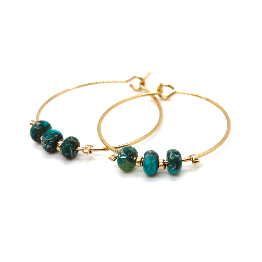 Turquoise Jasper Bead Hoop Earrings E7-013 -Stone Collection-