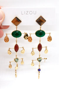 Museum Style Artsy Semi Precious Stone Mobile Earrings - E4-303