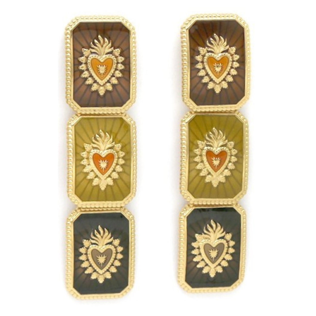 Three Tier Heart Flame Dangle Earrings - E4-340C