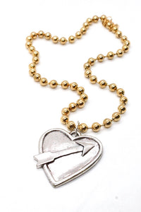 Single Gold Plate Ball Chain Necklace with Silver Heart Arrow N2-S1012g -The Classics Collection-