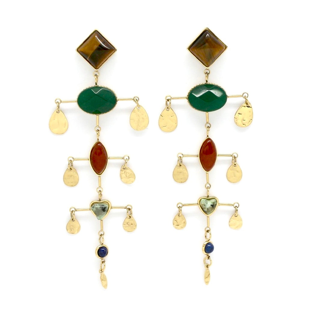 Museum Style Artsy Semi Precious Stone Mobile Earrings - E4-303