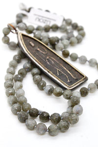 Long Labradorite Hand Knotted Necklace with Beautiful Buddha Charm -The Buddha Collection- NL-LB-105