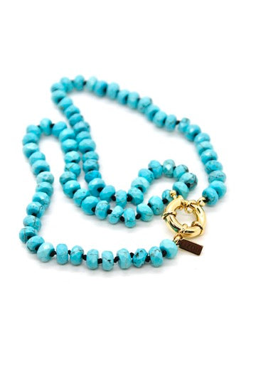 Hand-Knotted Short Faceted Turquoise Beaded Necklace - NLS-TQ2