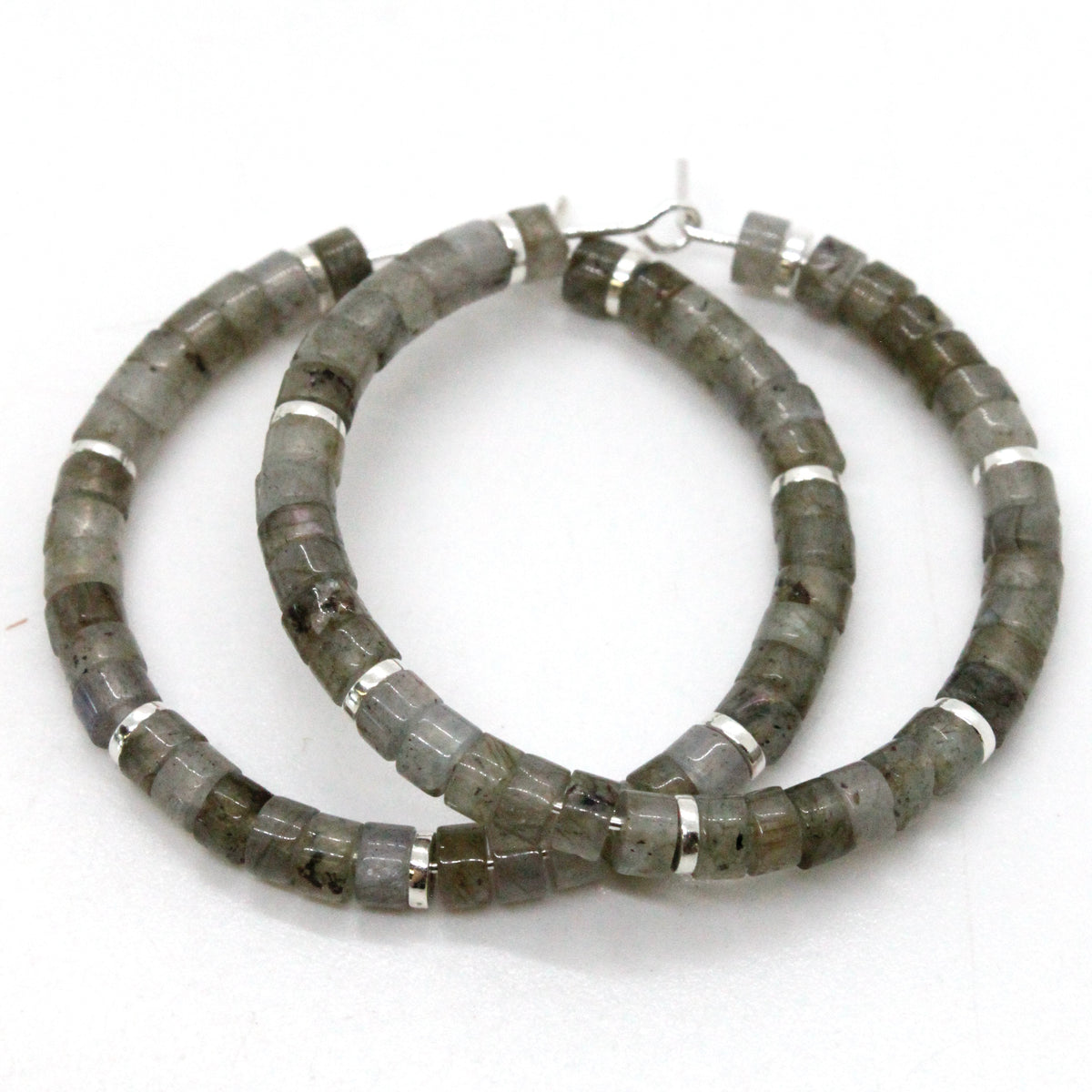 Natural Stone Hoop Earrings on Silver -Stone Collection-