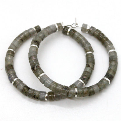 Natural Stone Hoop Earrings on Silver -Stone Collection-