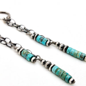 Navajo American Indian Turquoise and Sterling Chain Earrings