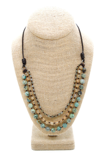 Semi Precious Stone Multi Strand Short Necklace - N4-005