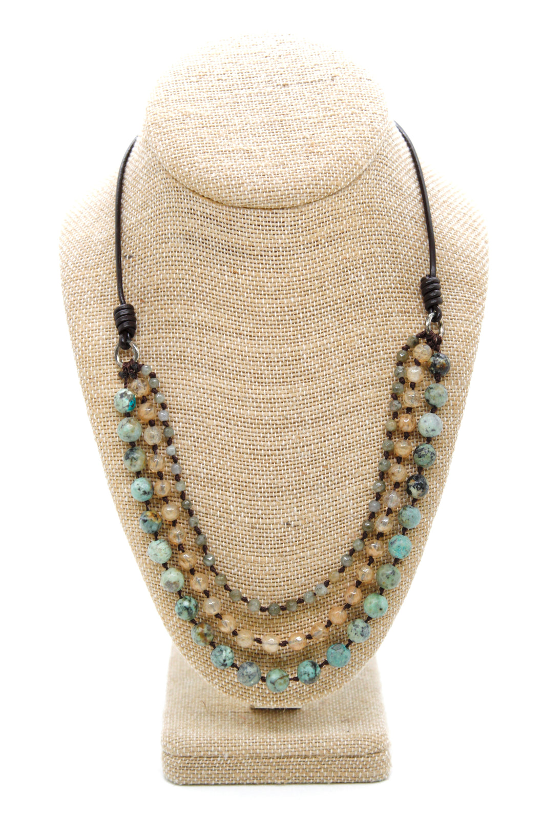 Semi Precious Stone Multi Strand Short Necklace - N4-005