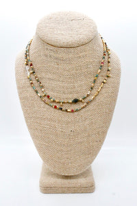 Museum Style Gold Plate and Semi Precious Stone Double Length Necklace -French Flair Collection-