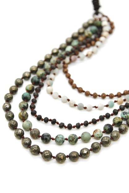 Semi Precious Stone Multi Strand Short Necklace -Layers Collection- N4-002