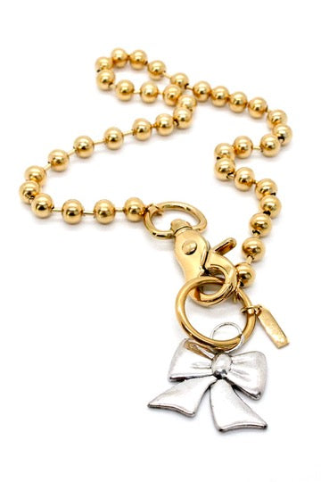 Silver Bow Charm Necklace Gold Single Chain Claw Clasp