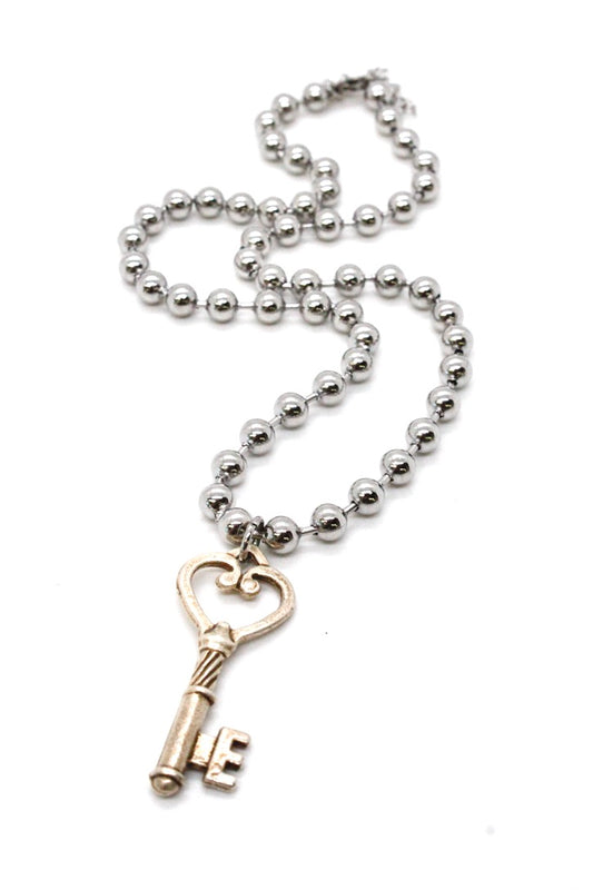 Single Silver Ball Chain Necklace with Silver Key N2-S1008 -The Classics Collection-