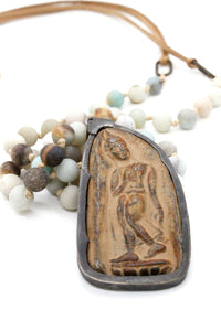 Buddha Necklace 104- Amazonite and Leather Stretch Bracelet / Necklace Buddha - One of a Kind -