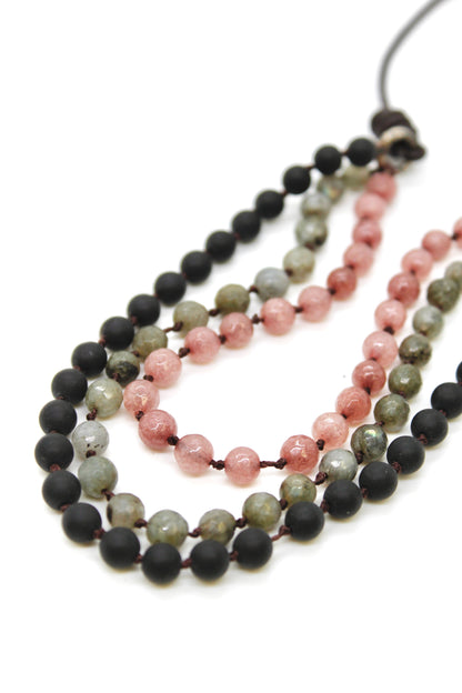 Semi Precious Stone Multi Strand Short Necklace - N4-012