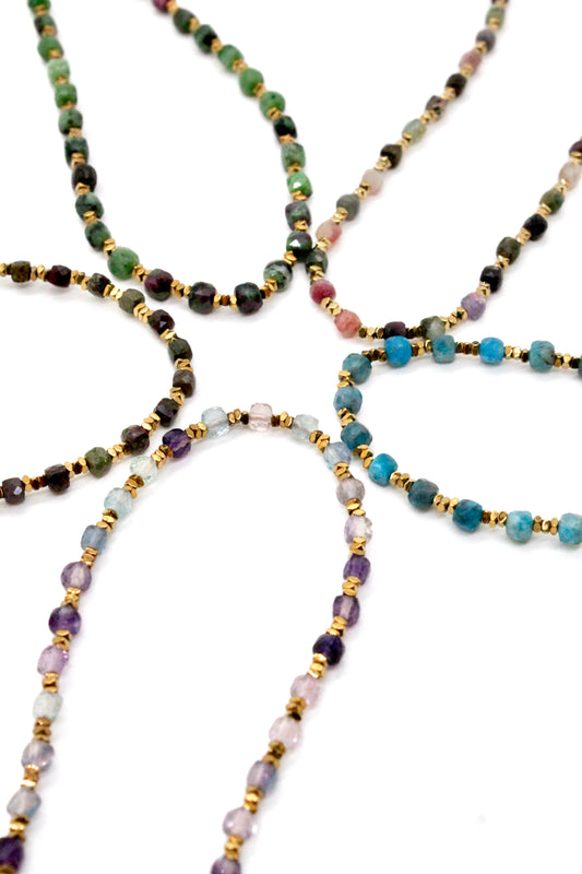 Simple Semi Precious Stone and 24K Gold Plate Necklace- N2-2389