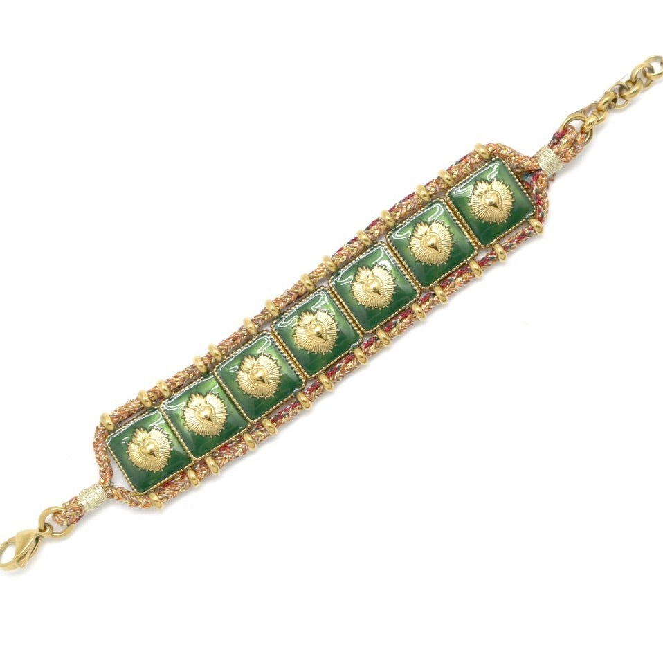 Seven Green Sacred Heart Bracelet - B4-025