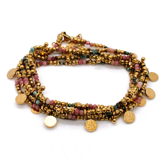 Museum Style 24K Gold Plate Necklace or Bracelet with Mini Stones