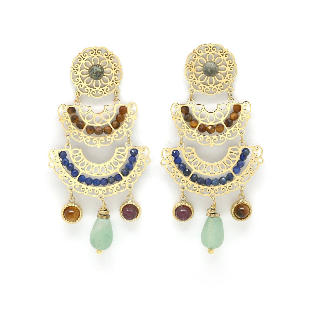 Rosette Fan Semi Precious Stone Earrings- E4-262