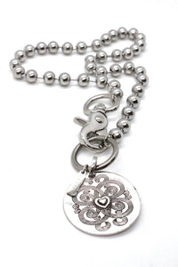 Heart Design Disc Single Silver Chain Claw Clasp
