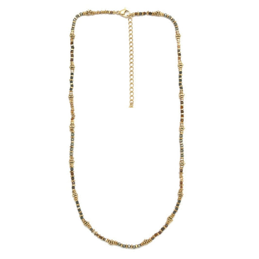 Semi Precious Stone Mix 24K Gold Plate Necklace -  N2-2694B