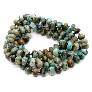 Hand-Knotted Long African Turquoise Rondelle Bead Necklace