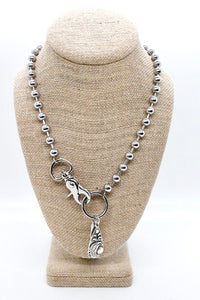 Raven Bird and Moon Phases Pendant Convertible Silver Chain Necklace