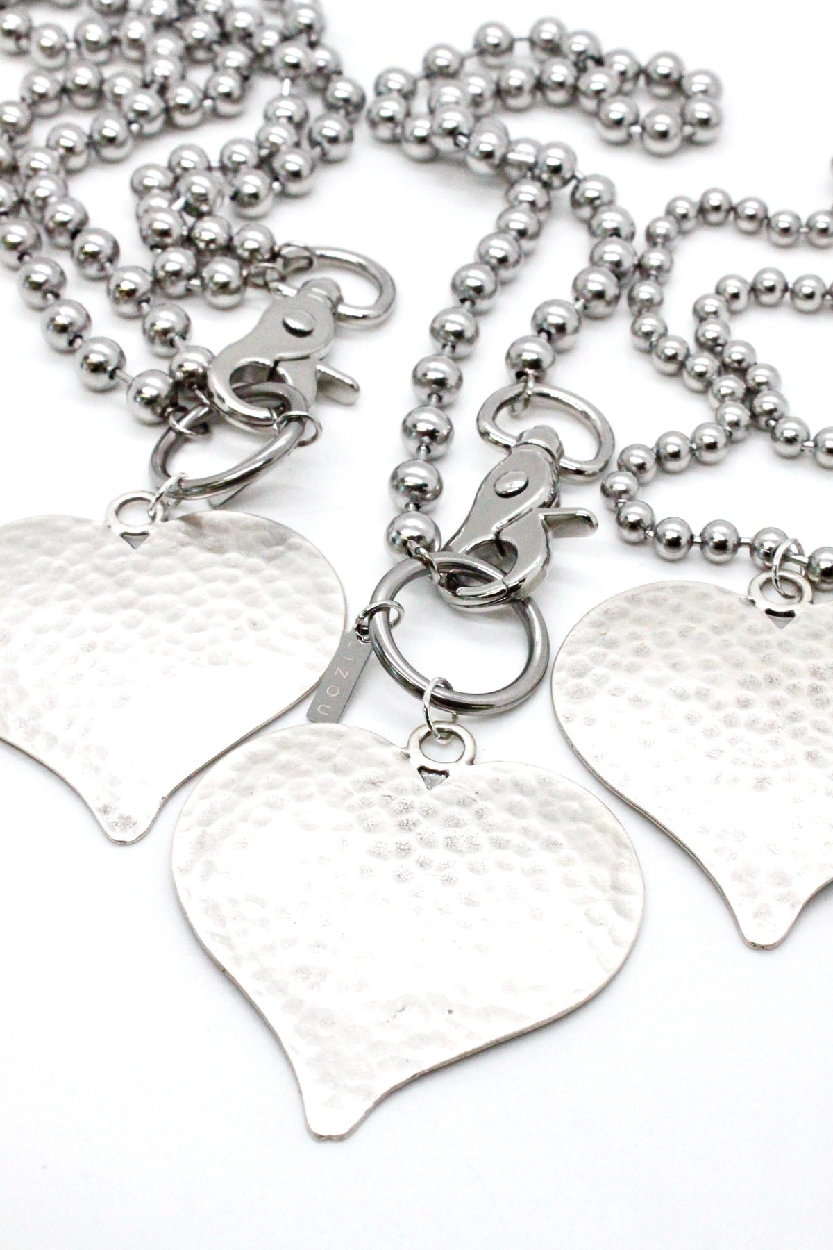 Large Hammered Heart Convertible Silver Chain Necklace