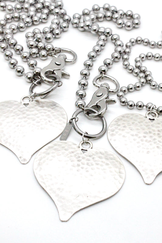Large Hammered Heart Convertible Silver Chain Necklace